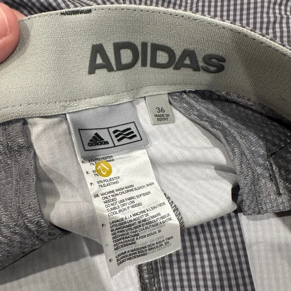Adidas Golf Shorts Mens 36 Grey Gingham Plaid Performance Stretch Flat Front